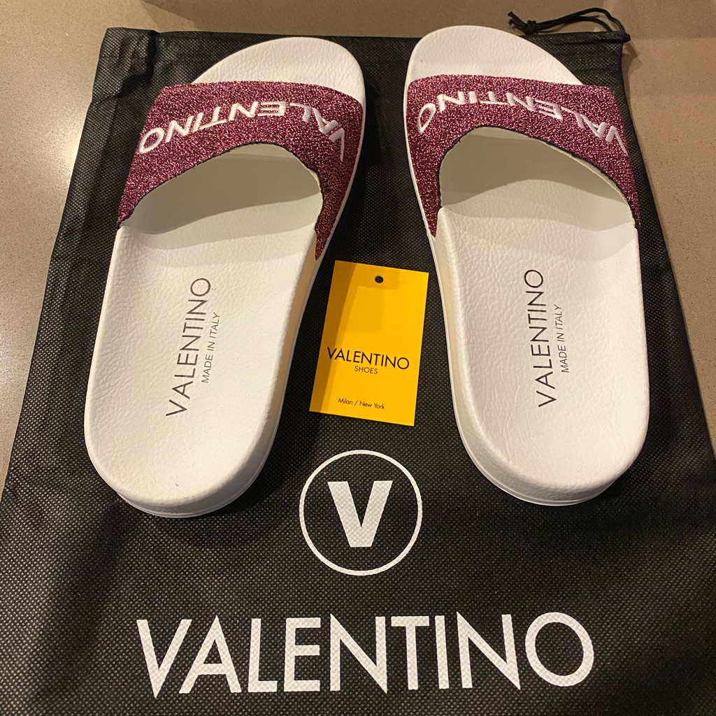 Valentino Pink And White Sparkly Slides